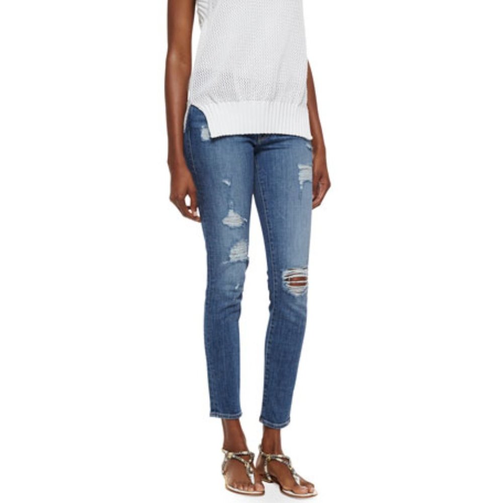 FRAME DENIM Le Skinny Jeanne distressed low rise skinny leg faded jeans